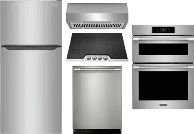 5 Piece Package Includes Refrigerator, Cooktop, Wall Oven, Hood And Dishwasher