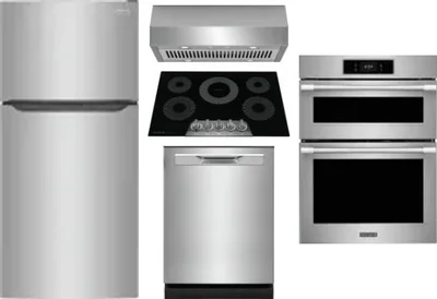 5 Piece Package Includes Refrigerator, Cooktop, Wall Oven, Hood And Dishwasher