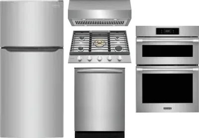 5 Piece Package Includes Refrigerator, Cooktop, Wall Oven, Hood And Dishwasher