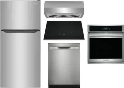 5 Piece Package Includes Refrigerator, Cooktop, Wall Oven, Hood And Dishwasher
