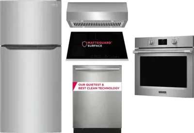 5 Piece Package Includes Refrigerator, Cooktop, Wall Oven, Hood And Dishwasher