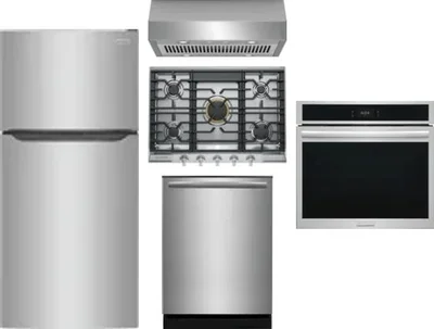 5 Piece Package Includes Refrigerator, Cooktop, Wall Oven, Hood And Dishwasher