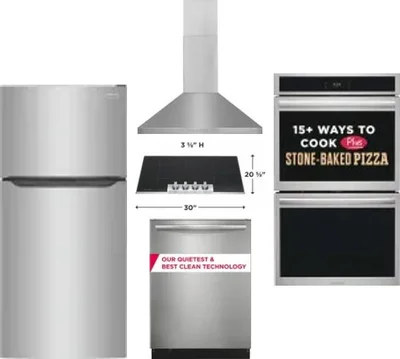 5 Piece Package Includes Refrigerator, Cooktop, Wall Oven, Hood And Dishwasher