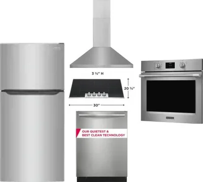 5 Piece Package Includes Refrigerator, Cooktop, Wall Oven, Hood And Dishwasher