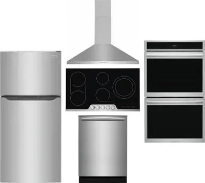 5 Piece Package Includes Refrigerator, Cooktop, Wall Oven, Hood And Dishwasher