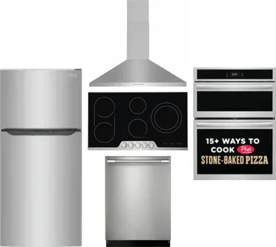 5 Piece Package Includes Refrigerator, Cooktop, Wall Oven, Hood And Dishwasher