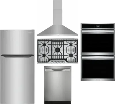 5 Piece Package Includes Refrigerator, Cooktop, Wall Oven, Hood And Dishwasher
