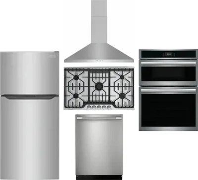 5 Piece Package Includes Refrigerator, Cooktop, Wall Oven, Hood And Dishwasher