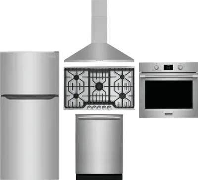 5 Piece Package Includes Refrigerator, Cooktop, Wall Oven, Hood And Dishwasher