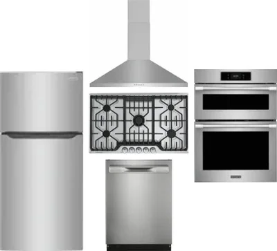 5 Piece Package Includes Refrigerator, Cooktop, Wall Oven, Hood And Dishwasher