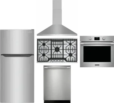 5 Piece Package Includes Refrigerator, Cooktop, Wall Oven, Hood And Dishwasher