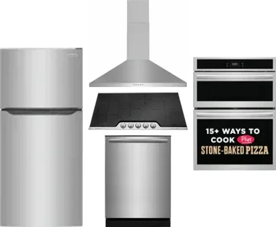 5 Piece Package Includes Refrigerator, Cooktop, Wall Oven, Hood And Dishwasher