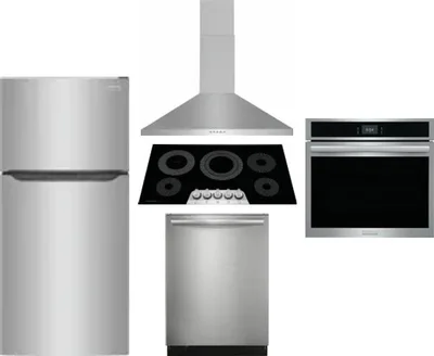 5 Piece Package Includes Refrigerator, Cooktop, Wall Oven, Hood And Dishwasher