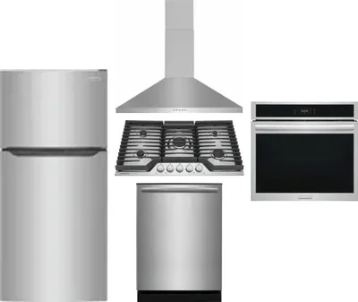 5 Piece Package Includes Refrigerator, Cooktop, Wall Oven, Hood And Dishwasher