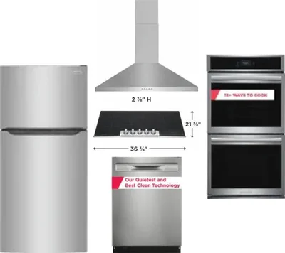 5 Piece Package Includes Refrigerator, Cooktop, Wall Oven, Hood And Dishwasher