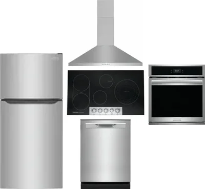 5 Piece Package Includes Refrigerator, Cooktop, Wall Oven, Hood And Dishwasher