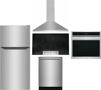 5 Piece Package Includes Refrigerator, Cooktop, Wall Oven, Hood And Dishwasher