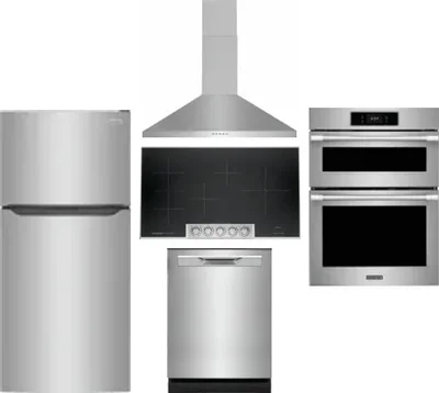 5 Piece Package Includes Refrigerator, Cooktop, Wall Oven, Hood And Dishwasher
