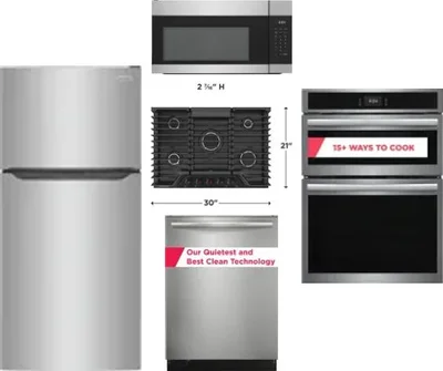 5 Piece Package Includes Refrigerator, Cooktop, Wall Oven, Microwave And Dishwasher