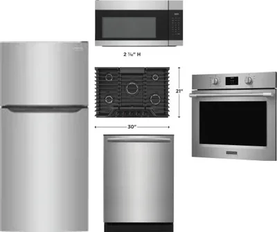 5 Piece Package Includes Refrigerator, Cooktop, Wall Oven, Microwave And Dishwasher