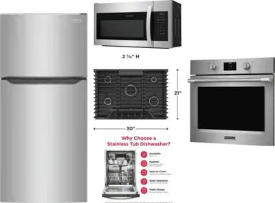 5 Piece Package Includes Refrigerator, Cooktop, Wall Oven, Microwave And Dishwasher