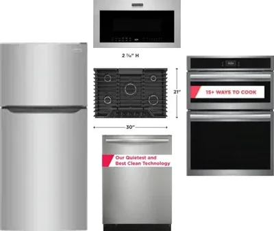 5 Piece Package Includes Refrigerator, Cooktop, Wall Oven, Microwave And Dishwasher