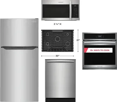 5 Piece Package Includes Refrigerator, Cooktop, Wall Oven, Microwave And Dishwasher