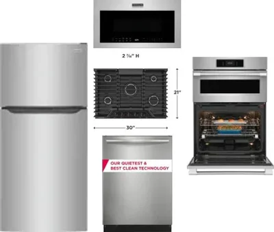 5 Piece Package Includes Refrigerator, Cooktop, Wall Oven, Microwave And Dishwasher