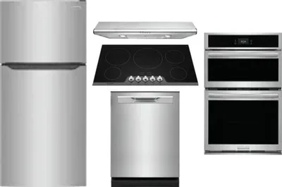 5 Piece Package Includes Refrigerator, Cooktop, Wall Oven, Hood And Dishwasher