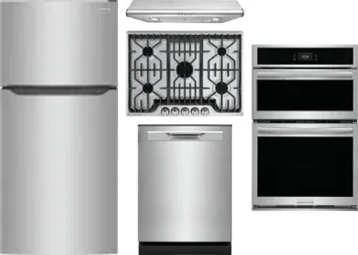5 Piece Package Includes Refrigerator, Cooktop, Wall Oven, Hood And Dishwasher