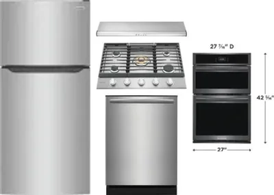5 Piece Package Includes Refrigerator, Cooktop, Wall Oven, Hood And Dishwasher