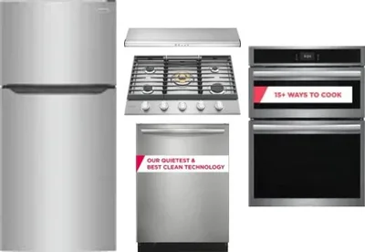 5 Piece Package Includes Refrigerator, Cooktop, Wall Oven, Hood And Dishwasher