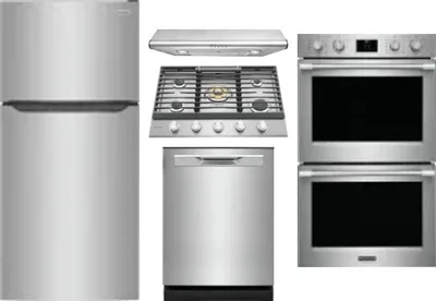 5 Piece Package Includes Refrigerator, Cooktop, Wall Oven, Hood And Dishwasher