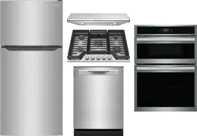 5 Piece Package Includes Refrigerator, Cooktop, Wall Oven, Hood And Dishwasher