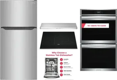 5 Piece Package Includes Refrigerator, Cooktop, Wall Oven, Hood And Dishwasher