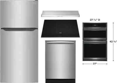 5 Piece Package Includes Refrigerator, Cooktop, Wall Oven, Hood And Dishwasher
