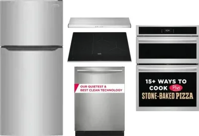 5 Piece Package Includes Refrigerator, Cooktop, Wall Oven, Hood And Dishwasher