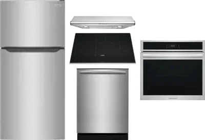5 Piece Package Includes Refrigerator, Cooktop, Wall Oven, Hood And Dishwasher