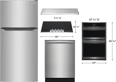 5 Piece Package Includes Refrigerator, Cooktop, Wall Oven, Hood And Dishwasher