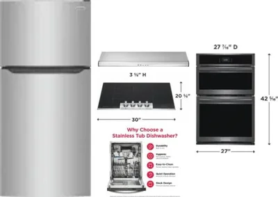 5 Piece Package Includes Refrigerator, Cooktop, Wall Oven, Hood And Dishwasher