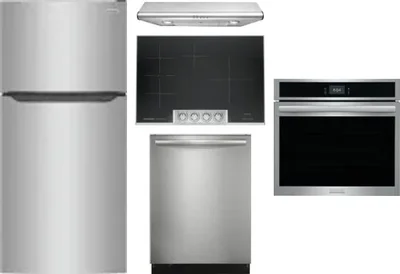 5 Piece Package Includes Refrigerator, Cooktop, Wall Oven, Hood And Dishwasher