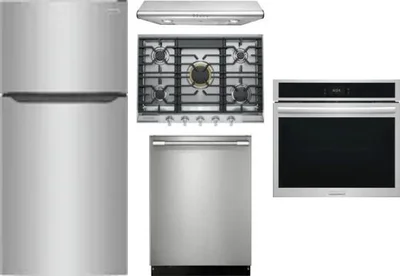 5 Piece Package Includes Refrigerator, Cooktop, Wall Oven, Hood And Dishwasher