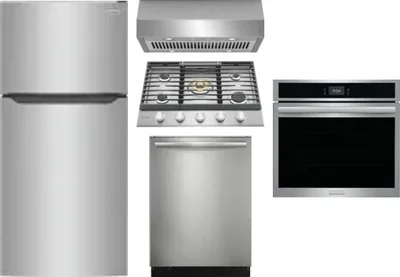 5 Piece Package Includes Refrigerator, Cooktop, Wall Oven, Hood And Dishwasher