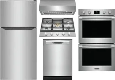 5 Piece Package Includes Refrigerator, Cooktop, Wall Oven, Hood And Dishwasher