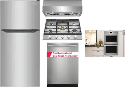 5 Piece Package Includes Refrigerator, Cooktop, Wall Oven, Hood And Dishwasher
