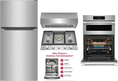 5 Piece Package Includes Refrigerator, Cooktop, Wall Oven, Hood And Dishwasher