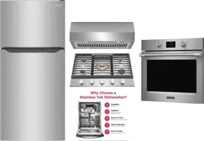 5 Piece Package Includes Refrigerator, Cooktop, Wall Oven, Hood And Dishwasher