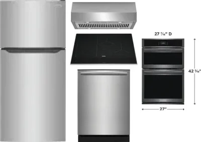 5 Piece Package Includes Refrigerator, Cooktop, Wall Oven, Hood And Dishwasher