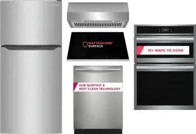 5 Piece Package Includes Refrigerator, Cooktop, Wall Oven, Hood And Dishwasher