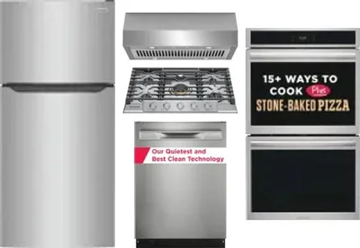 5 Piece Package Includes Refrigerator, Cooktop, Wall Oven, Hood And Dishwasher